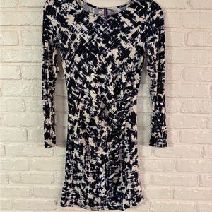 Seraphine Black, White and Purple Patterned Long Sleeve Dress